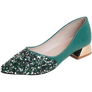 🆕Women's Green Pumps Closed Toe Chunky Heels for Comfortable Work Pumps Shoes